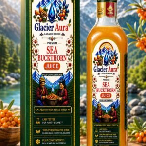 GlacierAura+ Himalayan Sea Buckthorn Juice 500 ml | Premium Glass Bottle | 100% Preservatives Free | No Added Sugar | No Added Xanthan Gum | Natural Source of Vitamin C, Antioxidants & Omega 3, 6, 7 & 9 | Made from Himalayan Sea Buckthorn